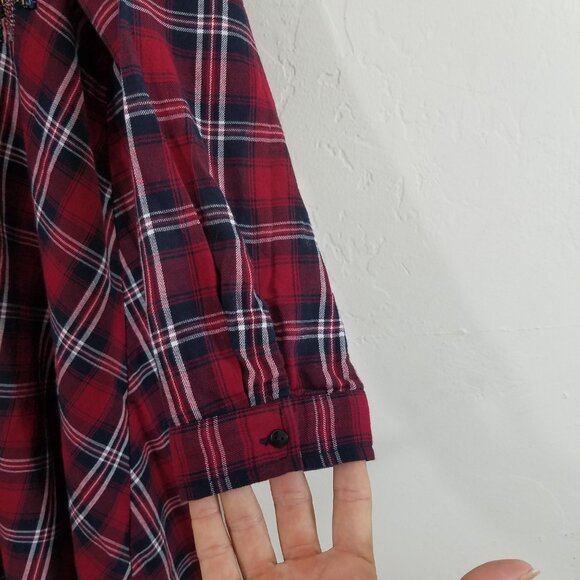 Zara Embellished Button Down Plaid Shirt Top Red Size L - Picture 3 of 10
